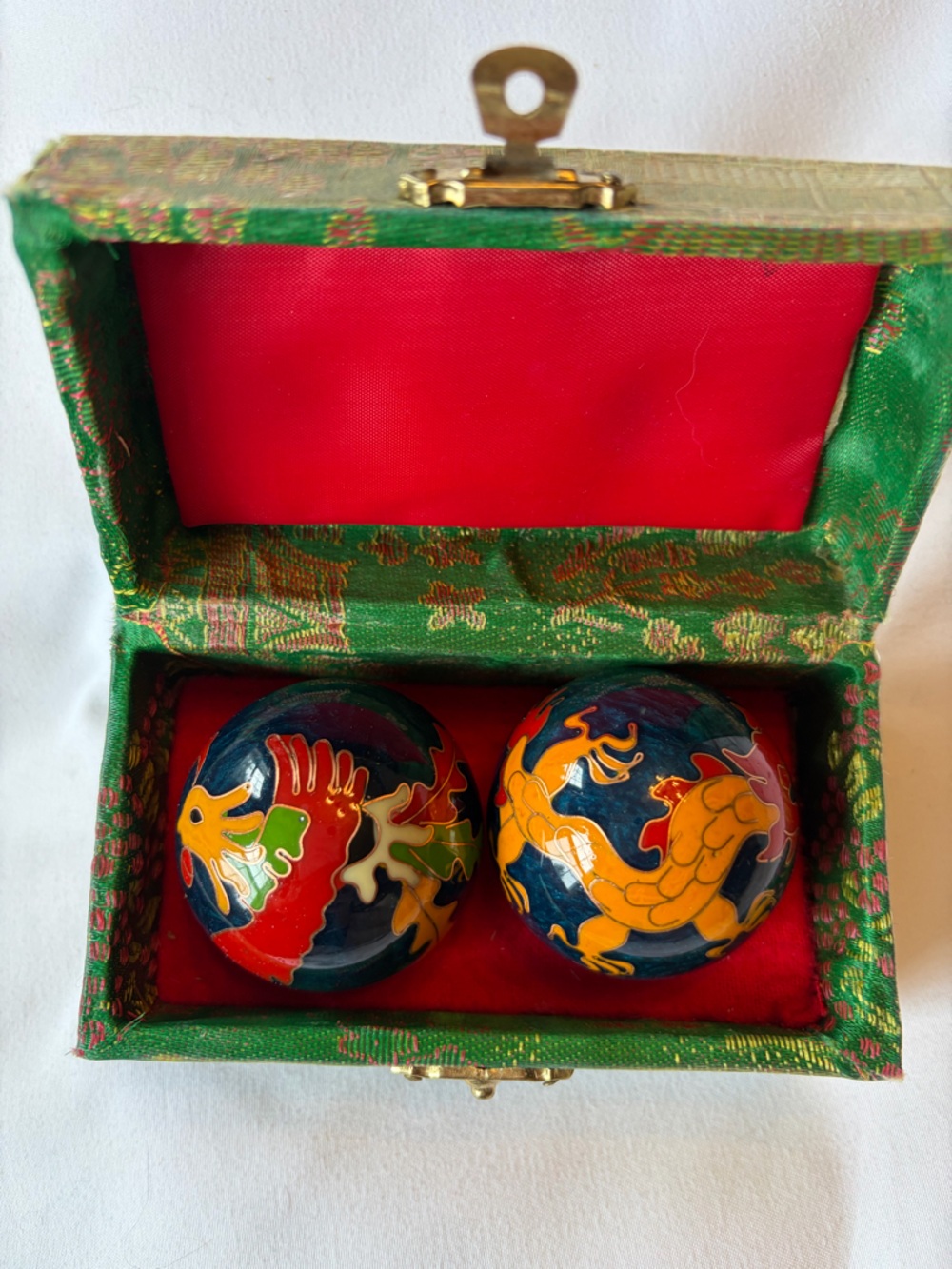 Pair of Cloisonné Dragon Baoding Balls in Decorative Box